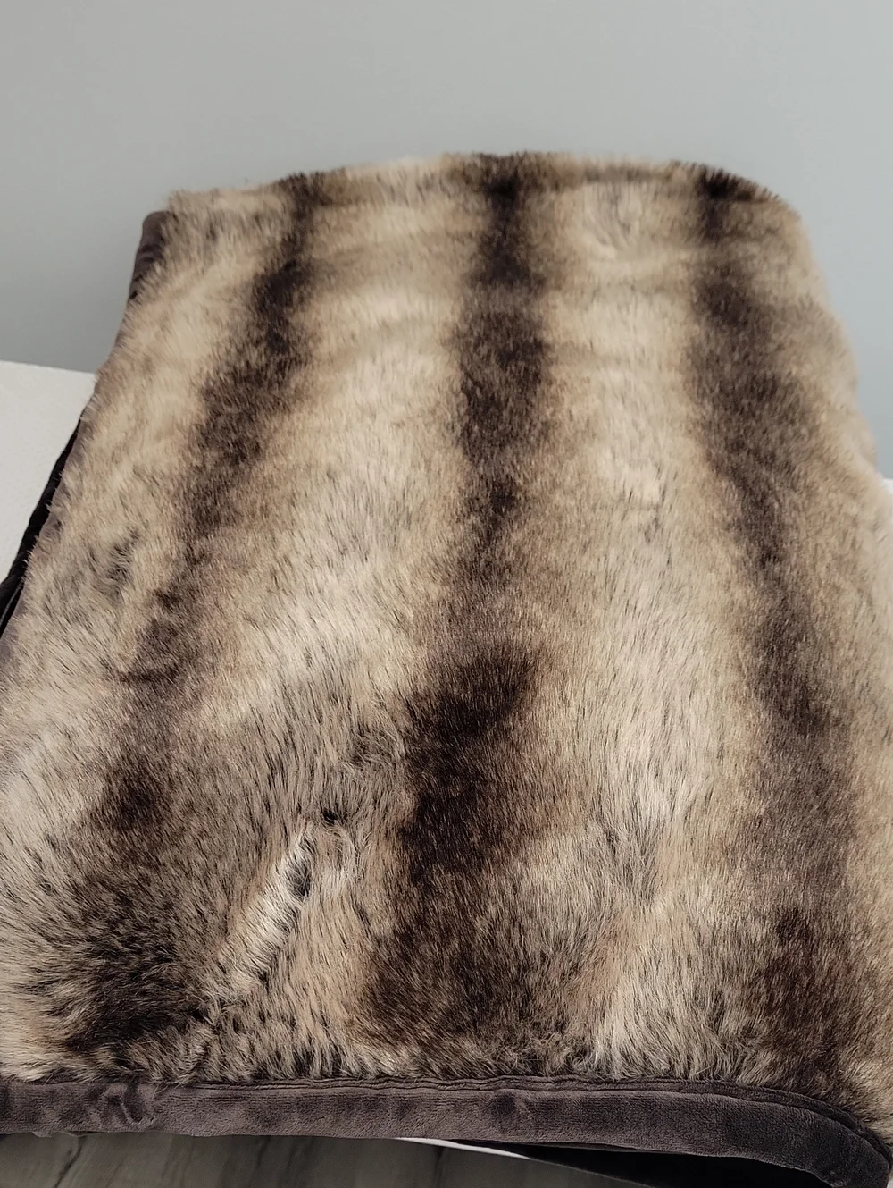 Pottery Barn brown faux fur animal print throw blanket
